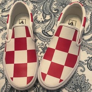 VANS old school leather checkered slip ons